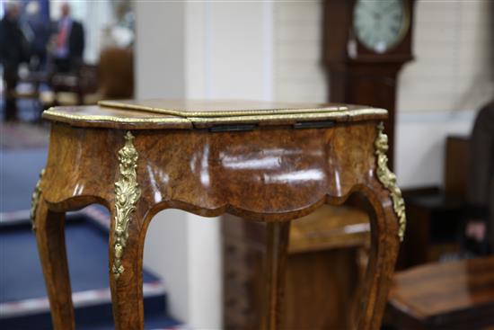 A 19th century Louis XV style walnut veneered poudreuse / teapoy, W.1ft 10in.